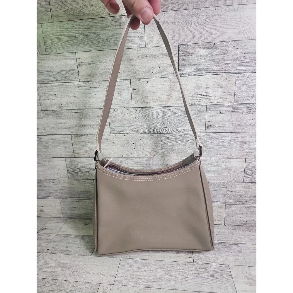 Vintage Y2K Liz Claiborne Faux Leather Shoulder Bag Purse Tan Patent Minimalist